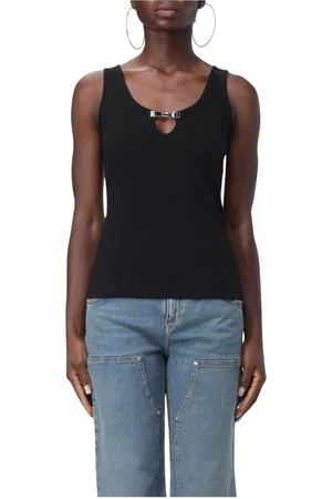 BLUMARINE Top, Dame, Sort, M, Bomuld, Ribbet nøglehul tanktop