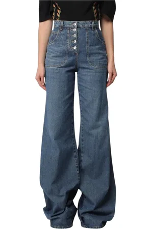 Etro Jeans, Dame, Blå, W27, Bomuld, Flared Broderede Wide Leg Jeans