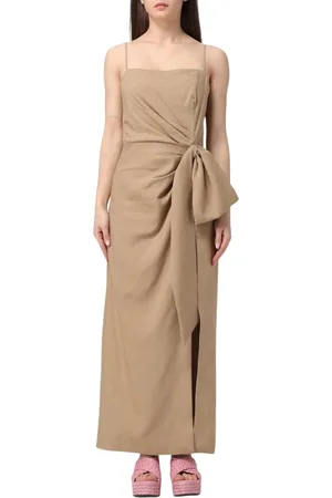 Msgm Kjole, Dame, , XS, Uld, Elegant Linen Maxi Dress med Bue Detalje