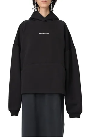Balenciaga Sweathshirts & Hoodies, Dame, Sort, M, Sort Logo Hoodie Afslappet Pasform