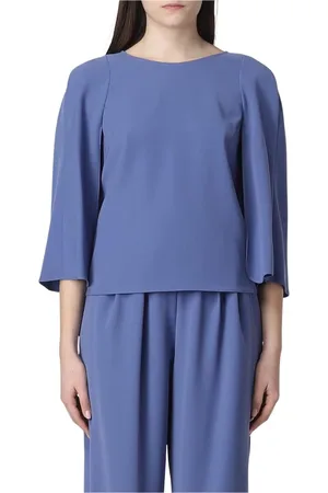 Emporio Armani Bluser & Skjorter, Dame, Blå, S, Uld, Elegant Cape Sleeve Blouse
