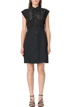 Liu Jo Kjole, Dame, Sort, L, Uld, Hvid V-Neck Midi Kjole Elegant Stil