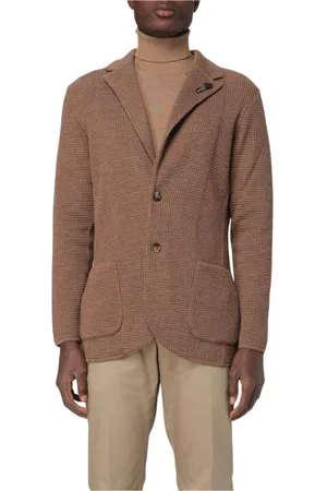 LARDINI Jakke, Herre, Brun, S, Bomuld, Beige Waffle Knit Blazer Jacket