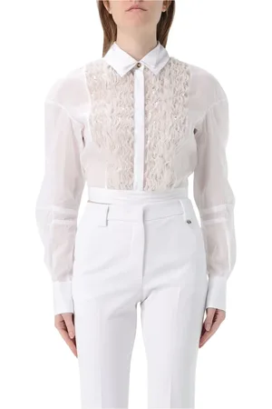 Elisabetta Franchi Bluser & Skjorter, Dame, Hvid, S, Organza, Organza Bluse med Pailletdetaljer