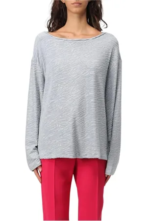 Emporio Armani Top, Dame, Grå, M, Blå Bådhals Strik Trøje