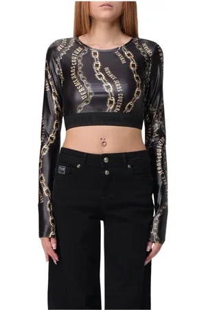 VERSACE Top, Dame, Sort, 2XS, Uld, Kæde Print Sweater Stilfuld Sort