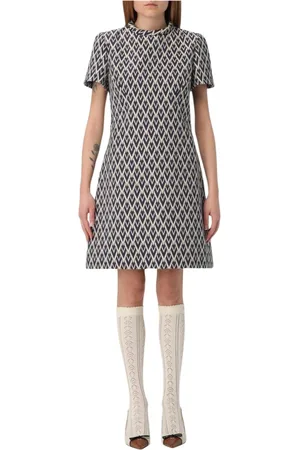 VALENTINO Kjole, Dame, Blå, S, Bomuld, Farverig Geometrisk A-Line Mini Kjole