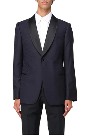 Emporio Armani Jakke, Herre, Blå, XL, Blå Tuxedo Jakke med Shawl Krave