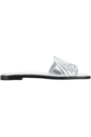 Alexander McQueen Sko, Dame, Grå, 36 1/2 EU, Præget Logo Åbne Tå Sandaler