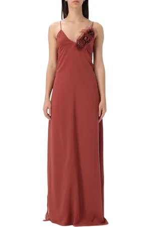 BLUMARINE Kjole, Dame, Brun, XS, Chiffon, Blomsterapplikation Maxi Kjole
