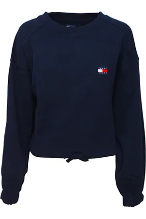 Tommy Hilfiger Strik, Dame, Blå, XS, Bomuld, Bomuldssweatshirt med elastiske manchetter