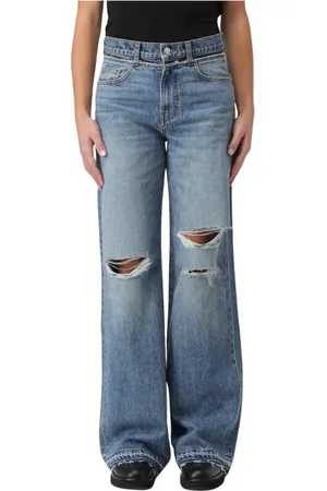 AMIRI Jeans, Dame, Blå, W26, Uld, Stilfulde Distressed Wide Leg Jeans