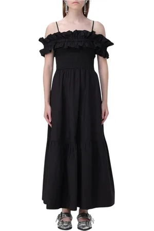 Ganni Kjole, Dame, Sort, XS, Uld, Sort Off-Shoulder Maxi Kjole