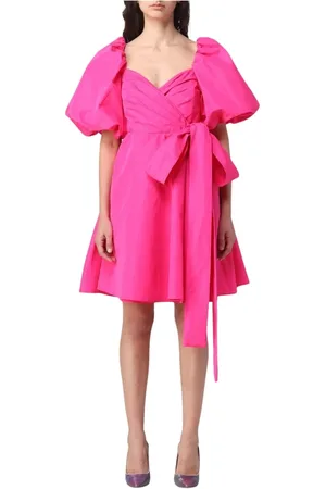 Pinko Kjole, Dame, Lyserød, XS, Fuchsia Puff Sleeves Wrap Kjole