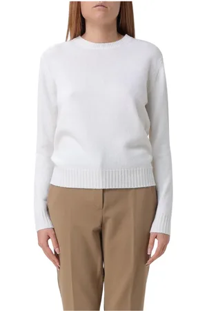Max Mara Strik, Dame, Hvid, L, Cashmere, Beige Cashmere Crew Neck Sweater