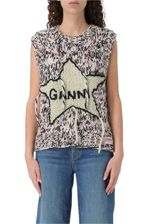 Ganni Strik, Dame, Flerfarvet, M, Uld, Multifarvet Strikket Vest Unikt Design