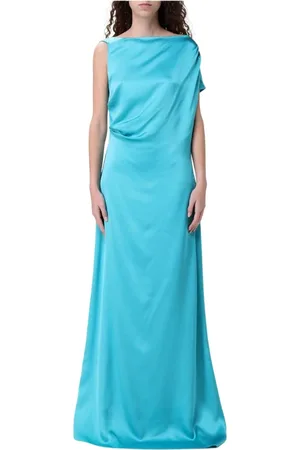 DEL CORE Kjole, Dame, Blå, S, Uld, Elegant One-Shoulder Maxi Kjole