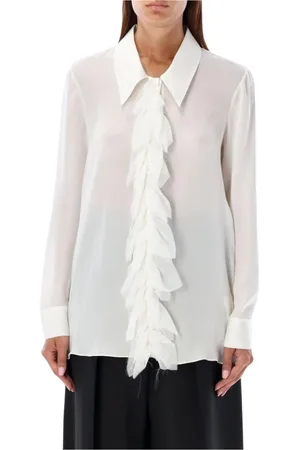 Khaite Bluser & Skjorter, Dame, Hvid, 2XS, Silke Charmeuse Ruffle Skjorte
