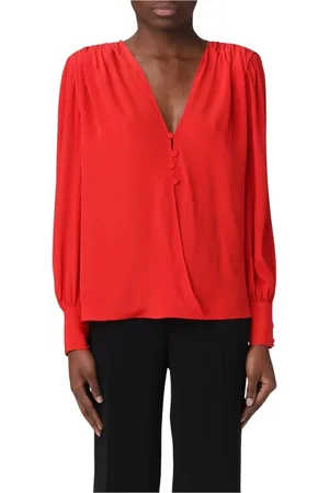 Pinko Bluser & Skjorter, Dame, Rød, XS, Uld, Rød Silke V-hals Bluse Elegant Stil