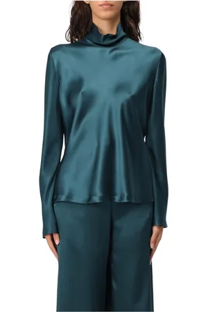 Giorgio Armani Bluser & Skjorter, Dame, Grøn, S, Grøn Silke Højhalset Bluse
