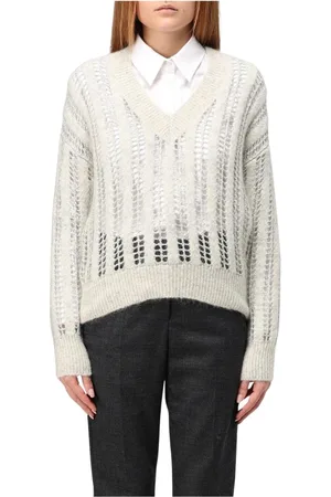 Brunello Cucinelli Strik, Dame, Grå, XL, Luksuriøs V-Neck Strik Trøje