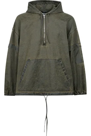 Acne Studios Jakke, Herre, Grøn, XL, Bomuld, Hættejakke i bomuld med læderpatch