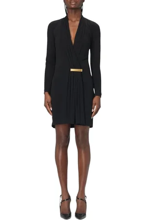 Tom Ford Kjole, Dame, Sort, 3XS, Uld, Elegant Sort Jersey Kjole Guld Accent