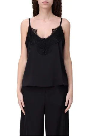 HANITA Top, Dame, Sort, M, Polyester, Elegant Blondekant Cami Top