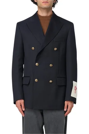 Golden Goose Jakke, Herre, Blå, L, Uld, Blå Dobbelt Brystet Blazer med Patch