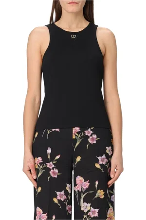 Twin-Set Top, Dame, Sort, XS, Bomuld, Ribbet Ærmeløs Top Elegant