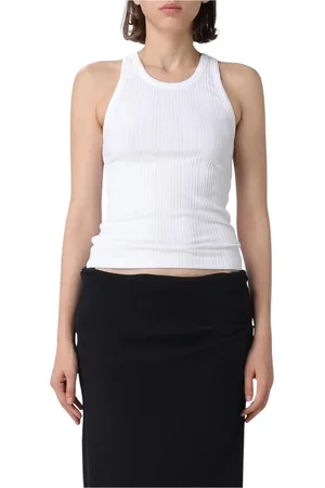 Helmut Lang Top, Dame, Hvid, L, Bomuld, Ribbet Slim Fit Tank Top Hvid