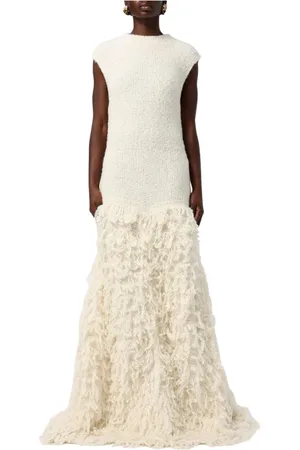 GENNY Kjole, Dame, Hvid, M, Elegant Strik Maxi Kjole