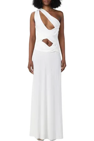 Alberta Ferretti Kjole, Dame, Hvid, XS, Uld, Elegant One-Shoulder Maxi Kjole