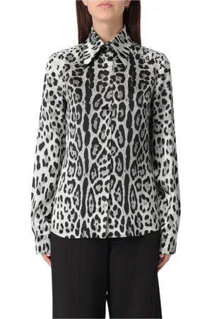 Dolce & Gabbana Bluser & Skjorter, Dame, Grå, XS, Uld, Leopard Print Silk Blouse