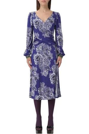 Etro Kjole, Dame, Blå, S, Blå Blomstret Omslagskjole