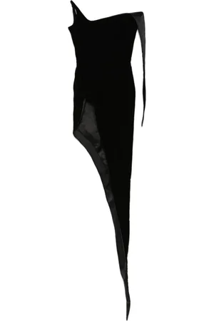 MUGLER Kjole, Dame, Sort, S, Uld, Sort Velvet Kjole med Spike Detaljer