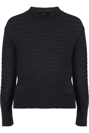 Fabiana Filippi Strik, Dame, Blå, XS, Bomuld, Bomuld Paillet Crew-Neck Sweater