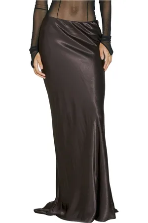 ANN DEMEULEMEESTER Nederdel, Dame, Lilla, S, Satin, Satin Draperet Maxi Nederdel