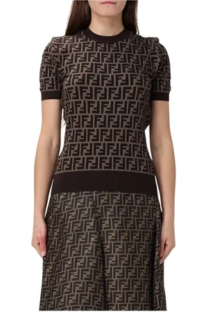 Fendi Strik, Dame, Brun, 2XS, Uld, Luksus Logo Strik Sweater