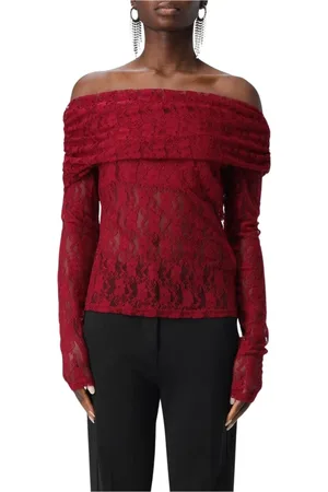 ROTATE Top, Dame, Rød, 2XS, Uld, Bordeaux Blonde Off-Shoulder Top