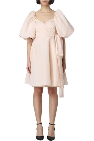 Pinko Kjole, Dame, Lyserød, M, Bomuld, Elegant Puff Sleeves Wrap Kjole
