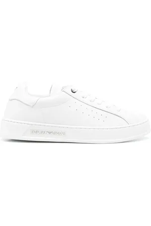 Emporio Armani Sko, Dame, Hvid, 37 EU, Læder, Hvide Sneakers med Snørelukning