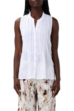 120% Lino Bluser & Skjorter, Dame, Hvid, XS, Linned, Hvidt Linned Ærmeløs Bluse