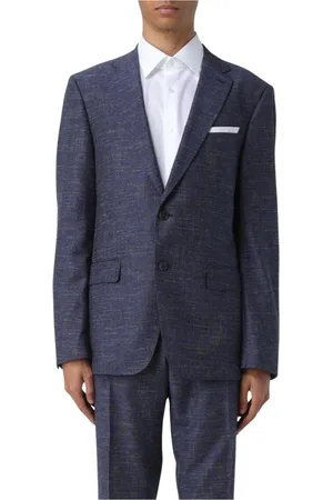 HUGO BOSS Jakke, Herre, Blå, 2XL, Linned, Blå Tekstureret Slim Fit Blazer