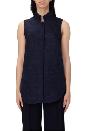 Emporio Armani Top, Dame, Blå, L, Linned, Blå Linnedtop