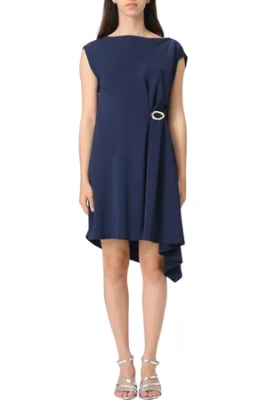 Liu Jo Kjole, Dame, Blå, L, Elegant Hvid Kjole med Asymmetrisk Hemline