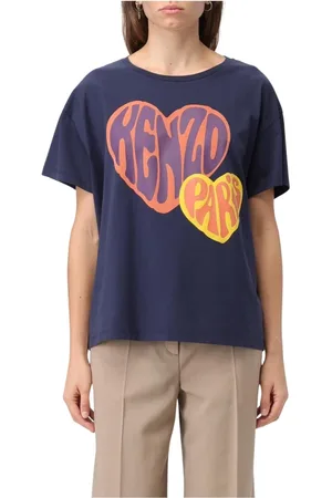 Kenzo Top, Dame, Blå, S, Bomuld, Blåt hjerte grafisk tee