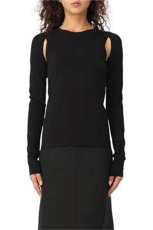 Helmut Lang Top, Dame, Sort, M, Uld, Sort Skulder Cutout Langærmet Top