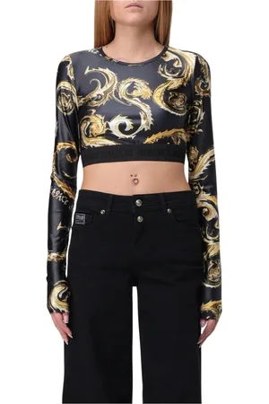 VERSACE Top, Dame, Sort, 2XS, Uld, Barok Crop Top Sort Stilfuld Moderne