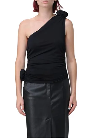 MAGDA BUTRYM Top, Dame, Sort, 2XS, Uld, Sort One-Shoulder Rynket Top